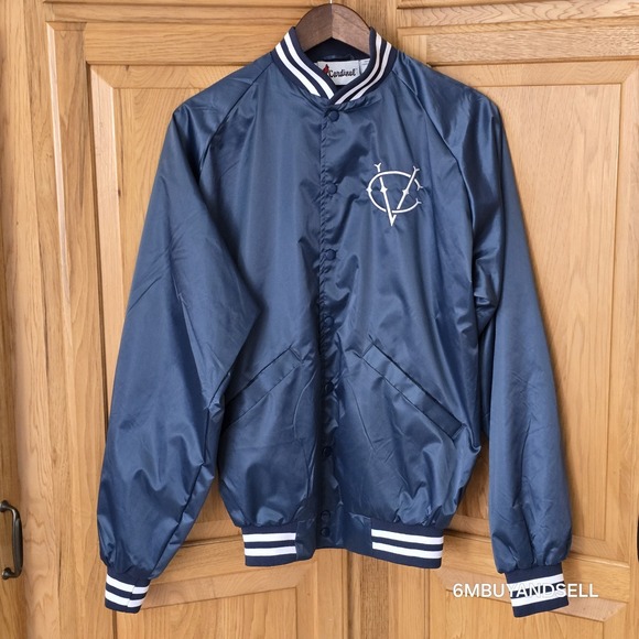 Cardinal 2024 VIDCON 9 Creator Embroidered Blue Satin Varsity Bomber Jacket EUC - Picture 2 of 11